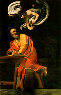 A Inspiração de São Mateus , 1602. Óleo sobre tela. Igreja de São Luís dos Franceses, Roma, Itália. Obra de Caravaggio